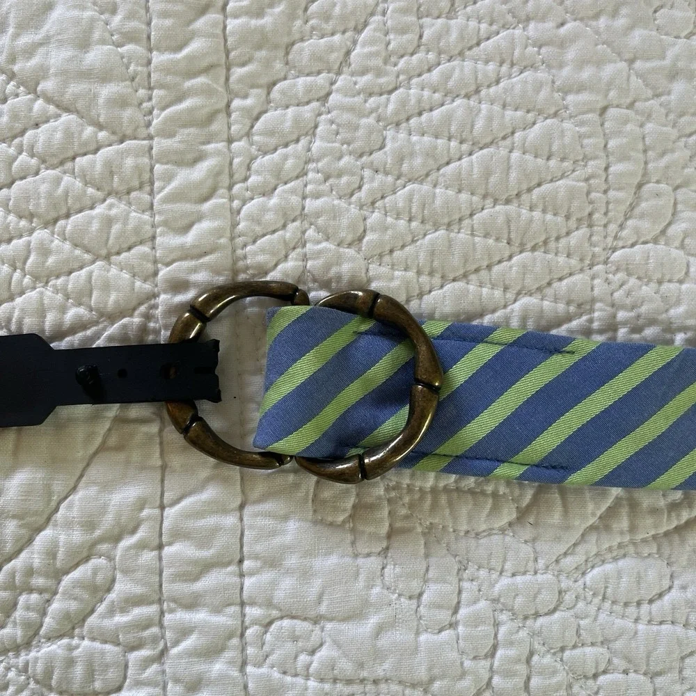 J Crew D Ring Green Blue Ribbon‎ Belt S/M 100% Cotton 42